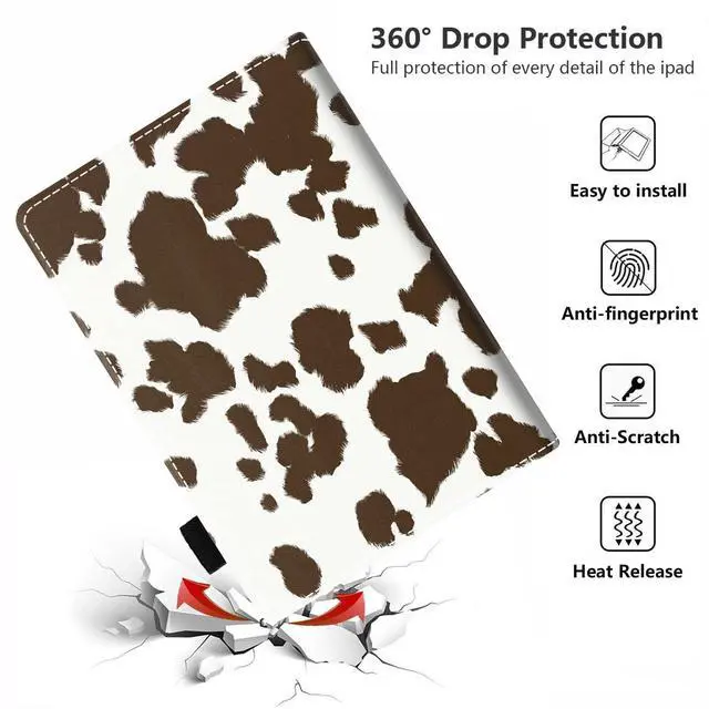 Alt view image 5 of 5 - POIUYTREW Case for Amazon Kindle Fire HD 10 Tablet 10.1" (9th/7th Gen, 2019/2017 Release) - PU Leather Folio Case with Smart Auto Wake/Sleep, Cow Print