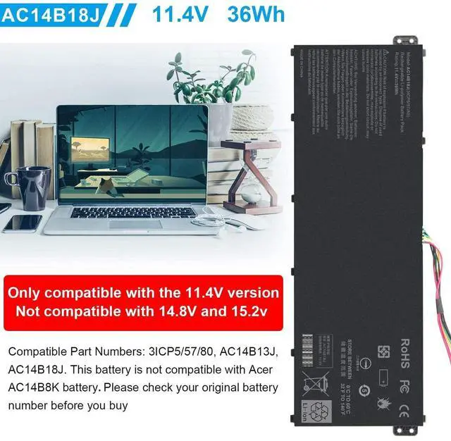 Alt view image 4 of 5 - TREE.NB AC14B18J Battery for Acer Chromebook 13 CB5-311 Acer TravelMate B115-M B115-MP Acer Aspire E3-111 / V3-111 / V3-111P / V5-122 /V5-122P / V5-132 / V5-132P