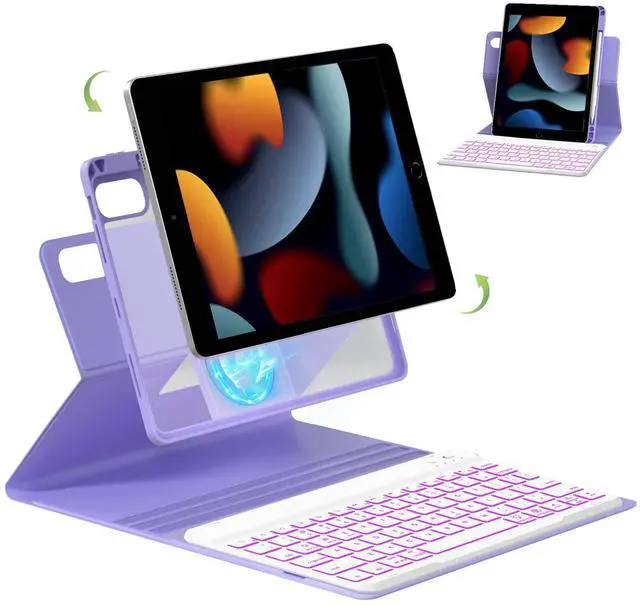 Main image of Senyoson Case for iPad 9th/8th/7th Generation with Keyboard 10.2 Inch,360° Rotatable Magnetic Keyboard Case,Pencil Holder&Grooves Design,7 Color Backlit Detachable Wireless Keyboard(Purple)
