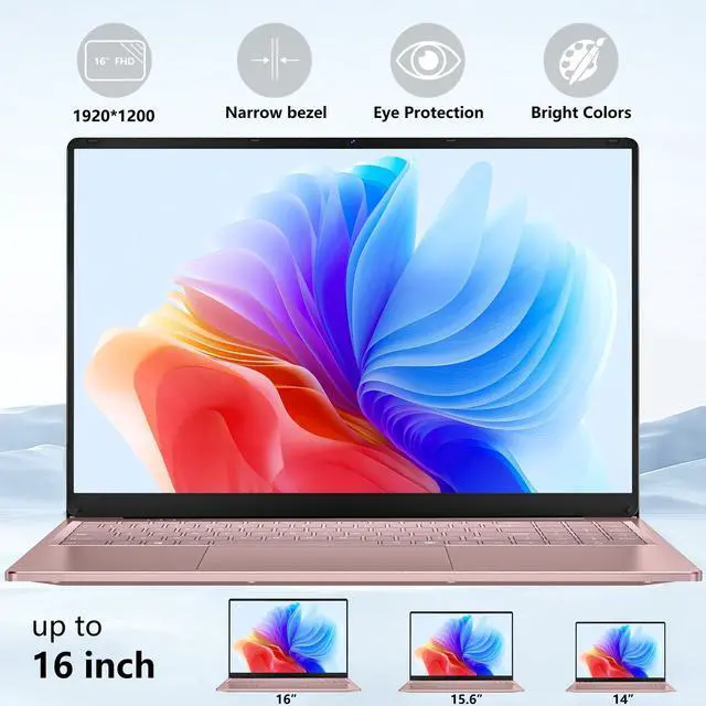 Alt view image 4 of 5 - FUNYET Gaming Laptop, 2025 Win 11 Pro Laptops Computer, 16 Inch Lap Top, 16GB RAM 512GB SSD, N150 Processor(up to 3.6GHz), Backlit Keyboard. Rose Gold.