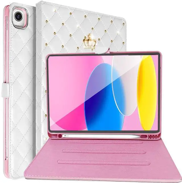 Main image of Changjia for iPad 9.7Inch 6th/5th Generation 2018/2017 Case,iPad air 2/Air with Pencil Holder,Cute Crown Girly Diamond Elegant PU Leather Smart Auto Sleep/Wake Stand Protective Case for iPad 9.7,White