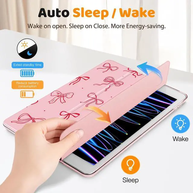 Alt view image 3 of 5 - Lepeoac Case for iPad 9th Generation, iPad 8th/7th Gen Case 10.2-inch, Slim Stand Cover with Hard Translucent Back Shell, Auto Wake/Sleep, Pink Bows