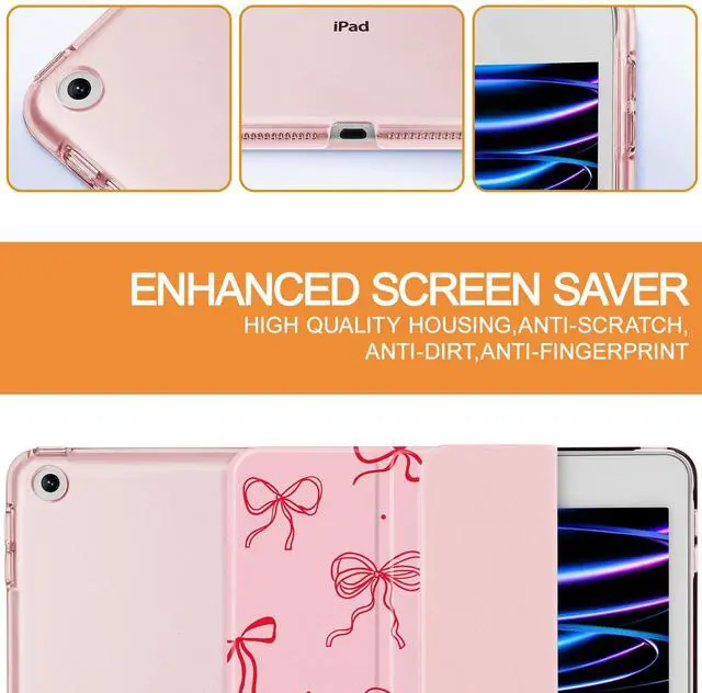 Alt view image 5 of 5 - Lepeoac Case for iPad 9th Generation, iPad 8th/7th Gen Case 10.2-inch, Slim Stand Cover with Hard Translucent Back Shell, Auto Wake/Sleep, Pink Bows