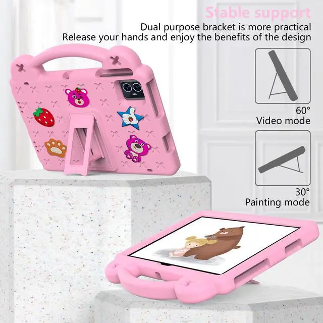 Alt view image 2 of 5 - Dteck Case for Onn 10.1" Tablet 2024 Gen 4, Strawberry Panda Shockproof Rugged Lightweight Convertible Stand Handles Kids Friendly Case for Onn 10.1 inch 4 Gen Tablet 2024 (Model:100135925),Pink