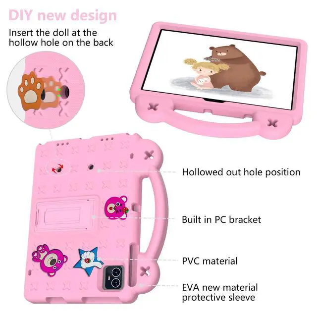 Alt view image 4 of 5 - Dteck Case for Onn 10.1" Tablet 2024 Gen 4, Strawberry Panda Shockproof Rugged Lightweight Convertible Stand Handles Kids Friendly Case for Onn 10.1 inch 4 Gen Tablet 2024 (Model:100135925),Pink