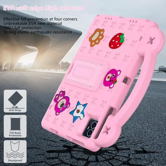 Alt view image 3 of 5 - Dteck Case for Onn 10.1" Tablet 2024 Gen 4, Strawberry Panda Shockproof Rugged Lightweight Convertible Stand Handles Kids Friendly Case for Onn 10.1 inch 4 Gen Tablet 2024 (Model:100135925),Pink