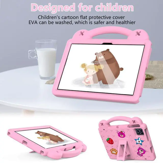 Alt view image 5 of 5 - Dteck Case for Onn 10.1" Tablet 2024 Gen 4, Strawberry Panda Shockproof Rugged Lightweight Convertible Stand Handles Kids Friendly Case for Onn 10.1 inch 4 Gen Tablet 2024 (Model:100135925),Pink