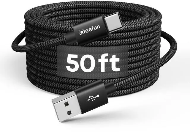 Main image of CLEEFUN Extra Long USB-C Charging Cable 50ft, USB to USBC - 50 Foot Type C Power Cord (Only Charge) for iPhone 16 15 Series, Samsung Galaxy Series and Other USB-C Devices - Nylon Braided