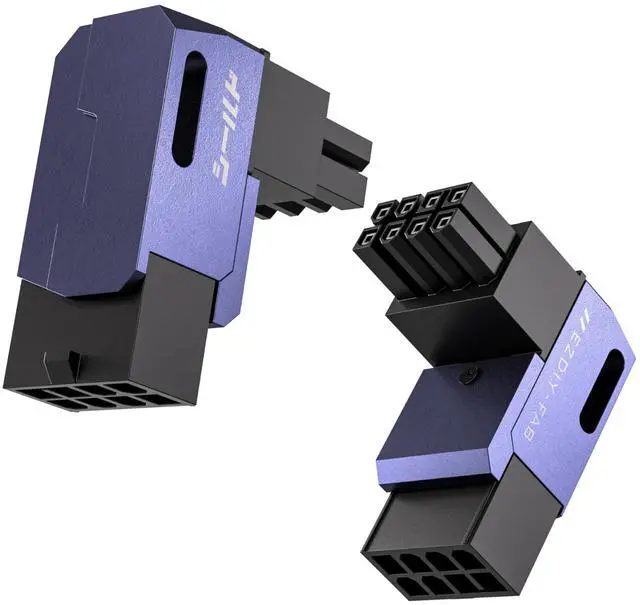 Main image of EZDIY-FAB Shield Series 8-Pin PCIe GPU Power Adapter,90-Degree Angled Connector, Aluminum Design for Graphics Cards  Reverse Type,Purple-2 Pack