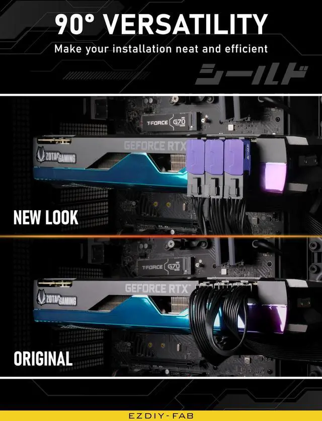 Alt view image 3 of 5 - EZDIY-FAB Shield Series 8-Pin PCIe GPU Power Adapter,90-Degree Angled Connector, Aluminum Design for Graphics Cards  Reverse Type,Purple-2 Pack