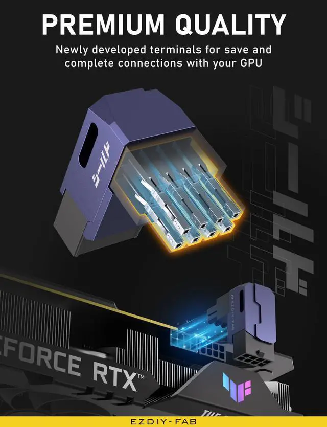 Alt view image 5 of 5 - EZDIY-FAB Shield Series 8-Pin PCIe GPU Power Adapter,90-Degree Angled Connector, Aluminum Design for Graphics Cards  Reverse Type,Purple-2 Pack