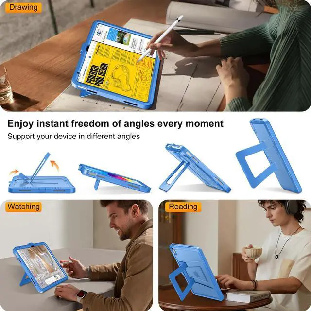 Alt view image 2 of 5 - DTTO for iPad (A16) 11th Generation Case 11 Inch 2025, iPad 10th Generation Case 10.9 Inch 2022, [Stable Stand] with Built-in Screen Protector, Rugged Frosted Protective Cover, Blue
