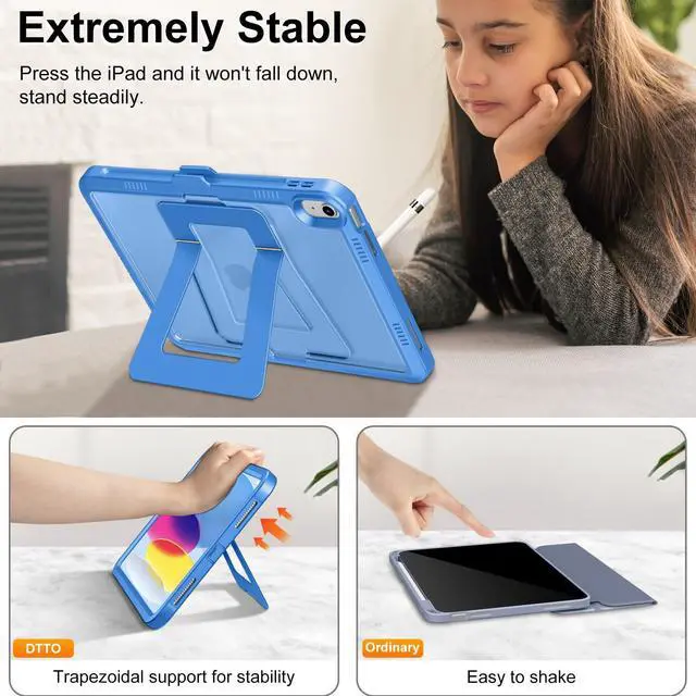 Alt view image 3 of 5 - DTTO for iPad (A16) 11th Generation Case 11 Inch 2025, iPad 10th Generation Case 10.9 Inch 2022, [Stable Stand] with Built-in Screen Protector, Rugged Frosted Protective Cover, Blue