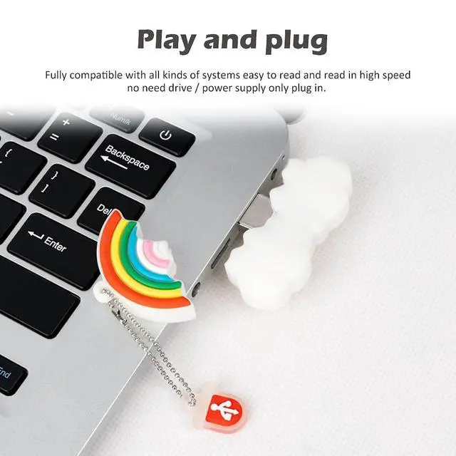 Alt view image 3 of 5 - BorlterClamp 64GB USB Flash Drive Cute Cartoon Rainbow Cloud Model Memory Stick, Gift for Students and Children