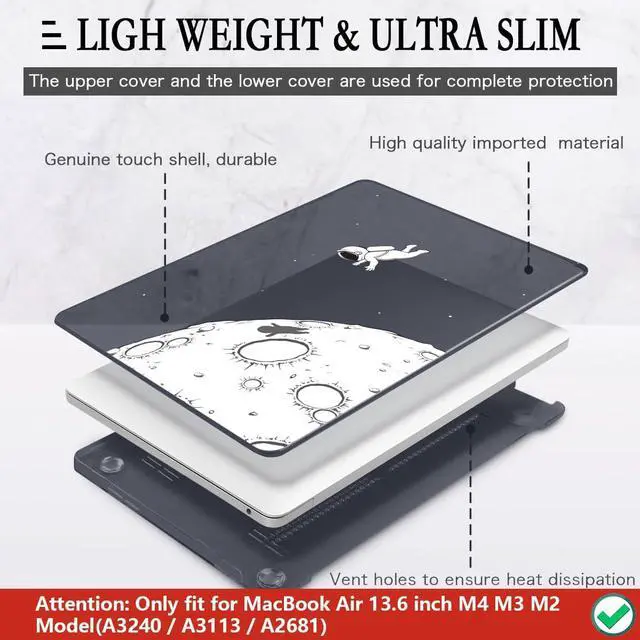 Alt view image 4 of 5 - CISSOOK Case Compatible with MacBook Air 13.6 Inch 2022 2024 2025 Release Model A2681 M2 A3113 M3 A3240 M4 Astronaut, Clear Black Space Hard Shell with Keyboard Cover for MacBook Air 13.6", Astronaut