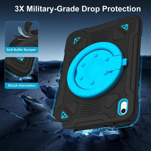 Alt view image 3 of 5 - TOMORRY Case for iPad (A16) 11th Generation 11 Inch 2025/10th Generation 10.9 Inch 2022 with Screen Protector 360°Rotating Stand | Shoulder Strap | Pencil Holder | Protective Cover | Black+Blue