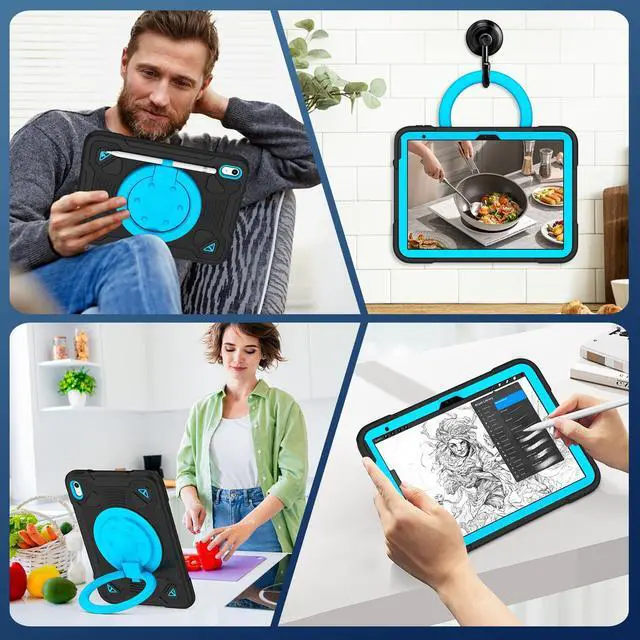 Alt view image 5 of 5 - TOMORRY Case for iPad (A16) 11th Generation 11 Inch 2025/10th Generation 10.9 Inch 2022 with Screen Protector 360°Rotating Stand | Shoulder Strap | Pencil Holder | Protective Cover | Black+Blue