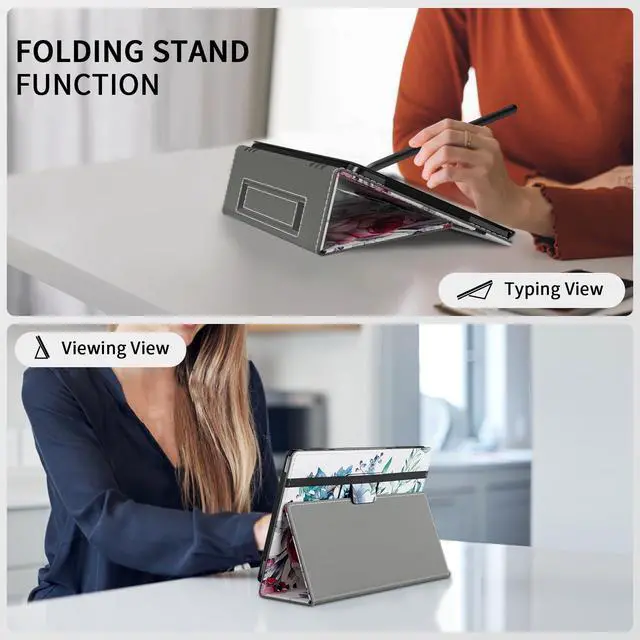 Alt view image 3 of 5 - VORI Case for All-New Amazon Fire HD 10 Tablet and Fire HD 10 Plus (13th/11th Generation 2023/2021 Release), Slim Folding Stand Folio Cover with Hand Strap for Fire 10.1 Inch, Peony