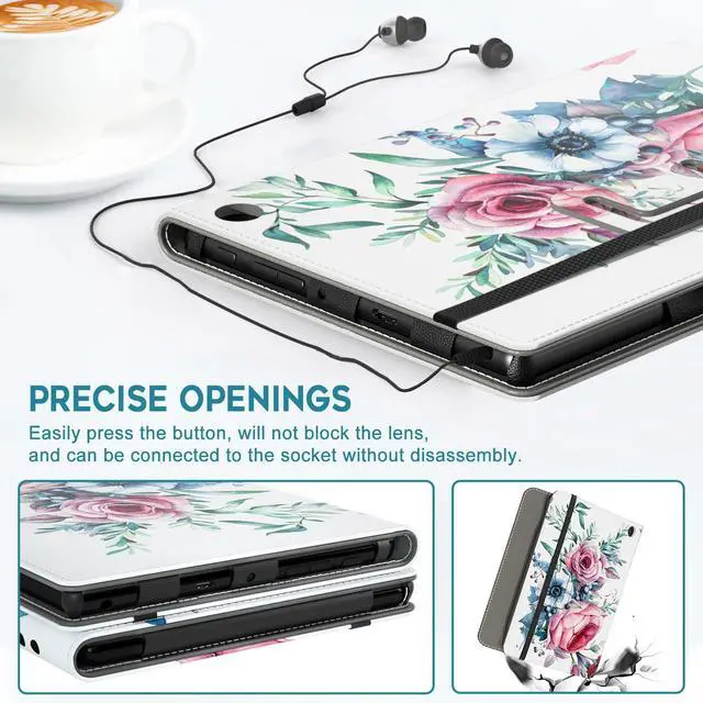 Alt view image 4 of 5 - VORI Case for All-New Amazon Fire HD 10 Tablet and Fire HD 10 Plus (13th/11th Generation 2023/2021 Release), Slim Folding Stand Folio Cover with Hand Strap for Fire 10.1 Inch, Peony