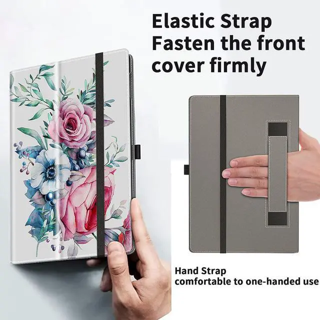 Alt view image 5 of 5 - VORI Case for All-New Amazon Fire HD 10 Tablet and Fire HD 10 Plus (13th/11th Generation 2023/2021 Release), Slim Folding Stand Folio Cover with Hand Strap for Fire 10.1 Inch, Peony