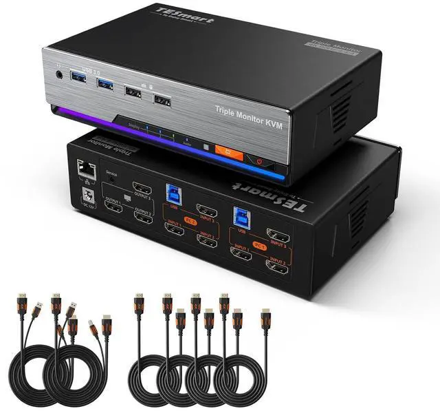 Main image of TESmart HDMI KVM Switch 3 Monitors 2 Computers 4K@60Hz, USB 3.0 KVM Switch Triple Monitor 2 Ports HDMI, Support EDID, 1G Ethernet, Hotkey Switch, Audio&Microphone for Gaming & Home Office