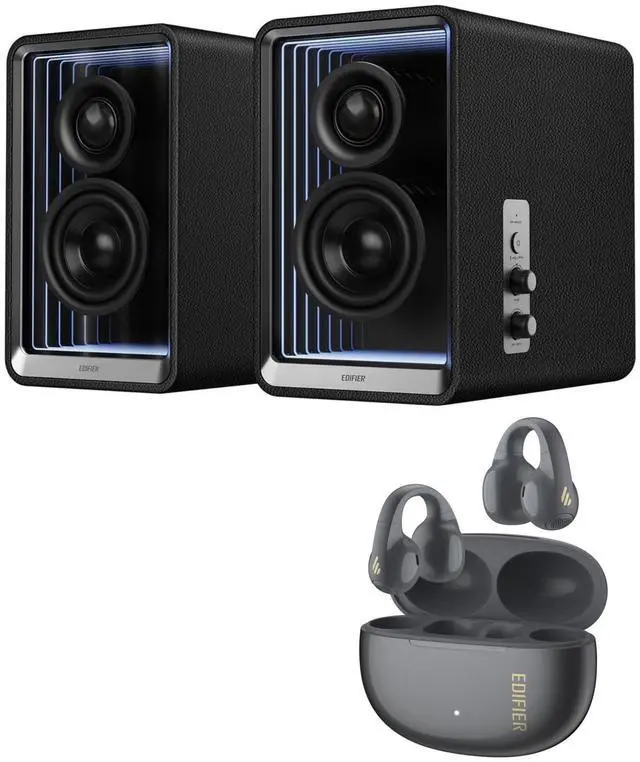 Main image of Edifier QR65 Desktop Active Monitor (Black) R1 Open-Ear True Wireless Earbuds (Gray)  Portable Listening & Desktop Audio Immersion, All-Round Sound Experience