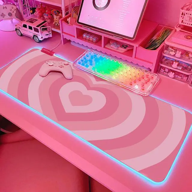 Main image of JMIYAV Pink Love Heart RGB Gaming Mouse Pad 31.5x12 Inch PC XL Large Extended Glowing Led Light Up Cool Mouse pad Desk Pad Non-Slip Rubber Computer Mouse Pad Cute Mousepad Mat 31.5x12 Inch