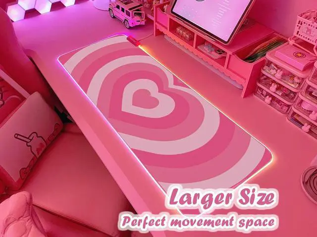 Alt view image 2 of 5 - JMIYAV Pink Love Heart RGB Gaming Mouse Pad 31.5x12 Inch PC XL Large Extended Glowing Led Light Up Cool Mouse pad Desk Pad Non-Slip Rubber Computer Mouse Pad Cute Mousepad Mat 31.5x12 Inch