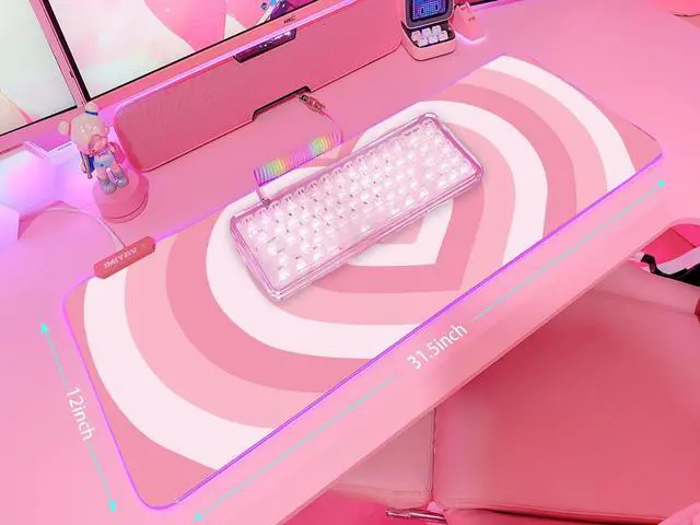 Alt view image 5 of 5 - JMIYAV Pink Love Heart RGB Gaming Mouse Pad 31.5x12 Inch PC XL Large Extended Glowing Led Light Up Cool Mouse pad Desk Pad Non-Slip Rubber Computer Mouse Pad Cute Mousepad Mat 31.5x12 Inch