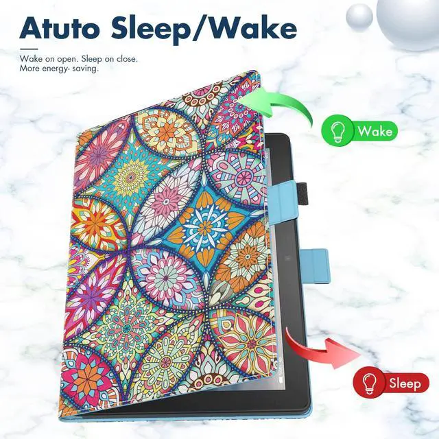 Alt view image 3 of 5 - Dteck for Fire HD 8/Fire HD 8 Plus (10th Generation) Smart Folio Case 2020 Release (8") with Auto Sleep Wake/Stand/Adjustable Viewing Angle/Hand Strap, PU Leather Protective Cute Cover, Stained Glass