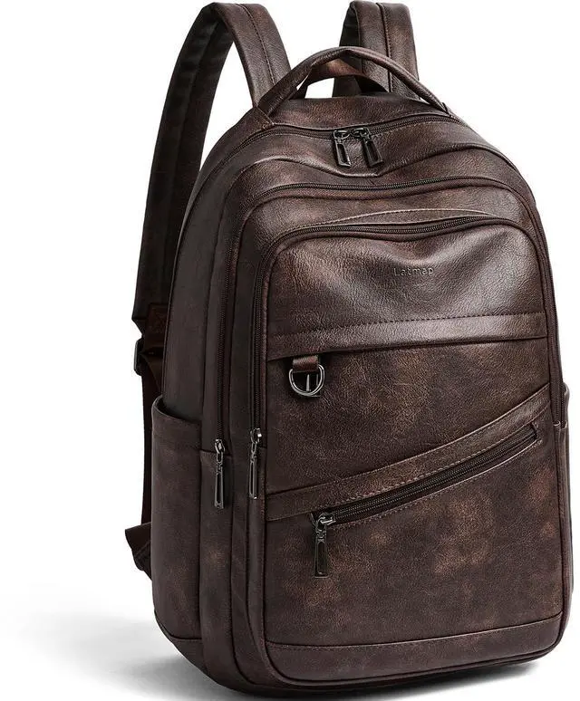 Main image of LATMAP 43L Backpack for Women Men - Vegan Leather Backpack Purse Travel Carry-on Bag College Bookbag Work fits 17" Laptop, Coffee