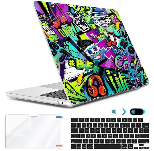 Main image of HOHAIYOO Compatible with MacBook Air 15 inch Case 2025 2024 2023 Release M4 A3241 M3 A3114 M2 A2941 with Liquid Retina Display, Hard Shell+Keyboard Cover+Screen Protector+Webcam Cover, Cool Graffiti