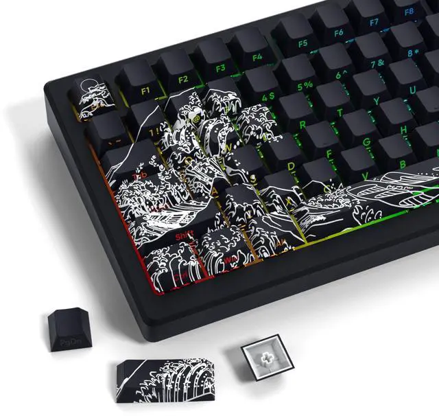Main image of XVX Shine Through Keycaps - Double Shot PBT Keycaps 60 65 75 100 Percent, Side Print Key caps Custom 131 Keys Set, Dye Sub Wave of Kanagawa Key caps for Mechanical Keyboards