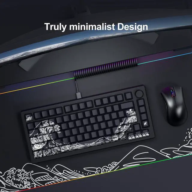 Alt view image 3 of 5 - XVX Shine Through Keycaps - Double Shot PBT Keycaps 60 65 75 100 Percent, Side Print Key caps Custom 131 Keys Set, Dye Sub Wave of Kanagawa Key caps for Mechanical Keyboards