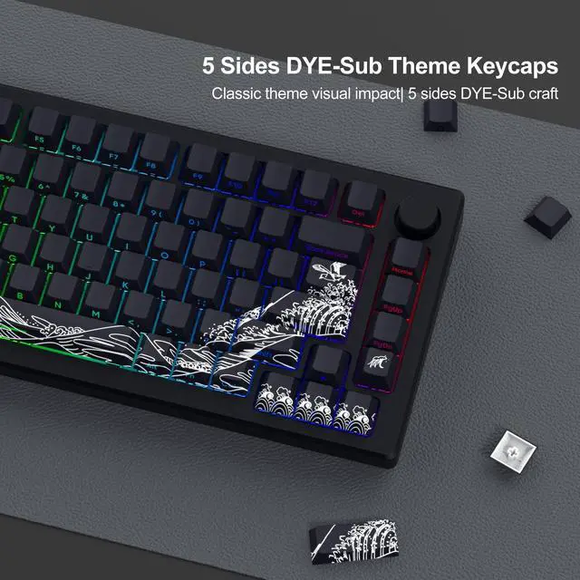 Alt view image 5 of 5 - XVX Shine Through Keycaps - Double Shot PBT Keycaps 60 65 75 100 Percent, Side Print Key caps Custom 131 Keys Set, Dye Sub Wave of Kanagawa Key caps for Mechanical Keyboards