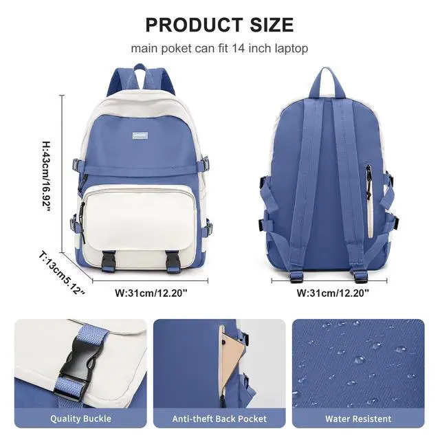 Alt view image 3 of 5 - weradar Cute College Backpack for Women Men,Middle School Backpack For Teen Girls,Waterproof Travel Rucksack Casual Daypack,High School Bag For Boy,Kawaii Students(Blue)