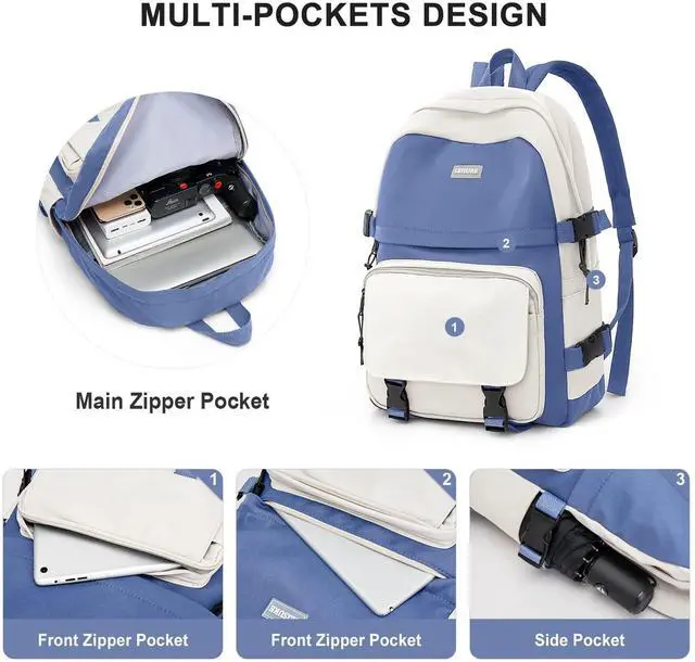 Alt view image 4 of 5 - weradar Cute College Backpack for Women Men,Middle School Backpack For Teen Girls,Waterproof Travel Rucksack Casual Daypack,High School Bag For Boy,Kawaii Students(Blue)