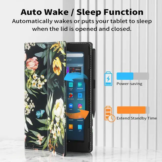 Alt view image 3 of 5 - VORI Case for All-New Amazon Kindle Fire HD 10 Tablet and Fire HD 10 Plus (13th/11th Generation 2023/2021 Release) - Slim Folding Stand Folio Cover with Auto Wake/Sleep & Hand Strap, Blushing Floral