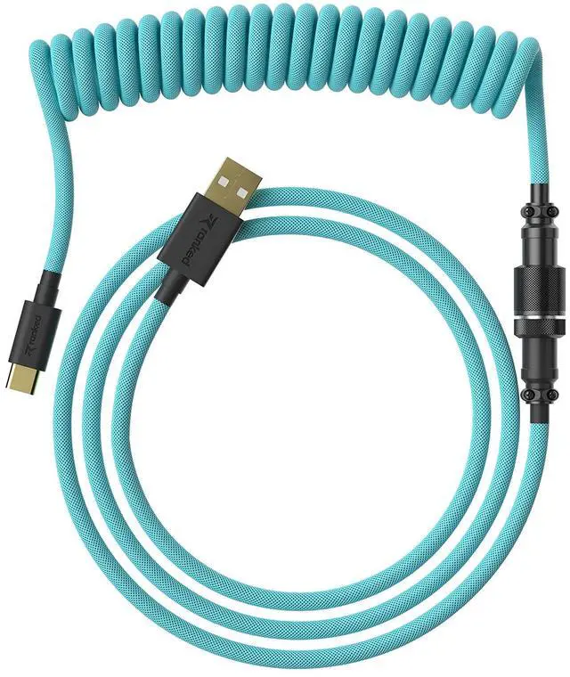 Main image of Ranked Coiled Keyboard Cable | Handcrafted Double-Sleeved Braided Cable | USB Type C to A | 5-Pin Aviator Connector for Custom Mechanical Gaming Keyboard | Support Fast Charge 20W (Ranked Blue)