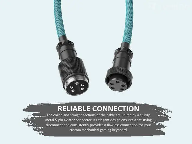 Alt view image 4 of 5 - Ranked Coiled Keyboard Cable | Handcrafted Double-Sleeved Braided Cable | USB Type C to A | 5-Pin Aviator Connector for Custom Mechanical Gaming Keyboard | Support Fast Charge 20W (Ranked Blue)
