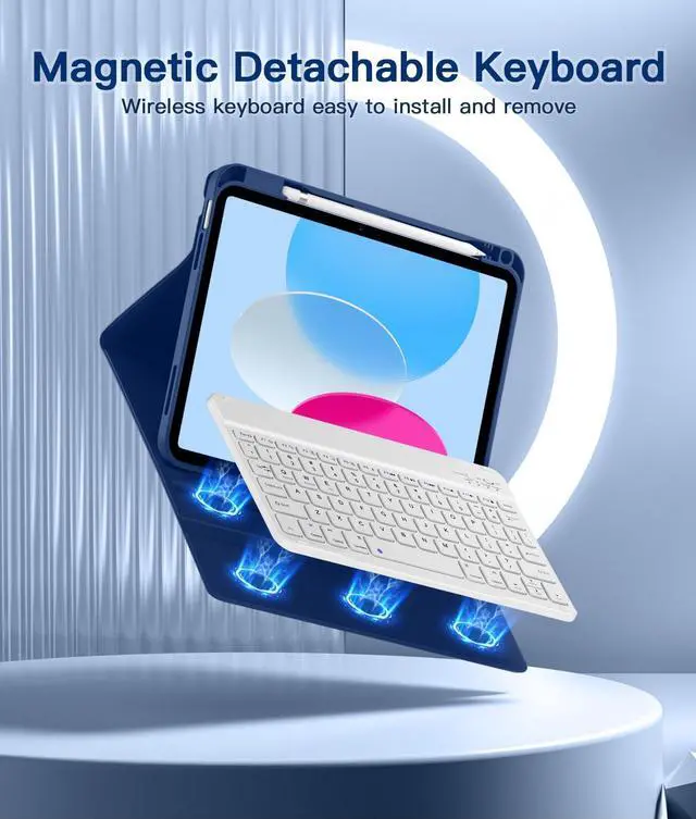 Alt view image 5 of 5 - Beydoa for iPad 10th Generation Case with Keyboard 10.9 Inch 2022/iPad (A16) 11th Gen 11 Inch 2025 - Magnetic Detachable Keyboard, Stain Proof Cover, Smart Folio Case with Pencil Holder - Navy Blue