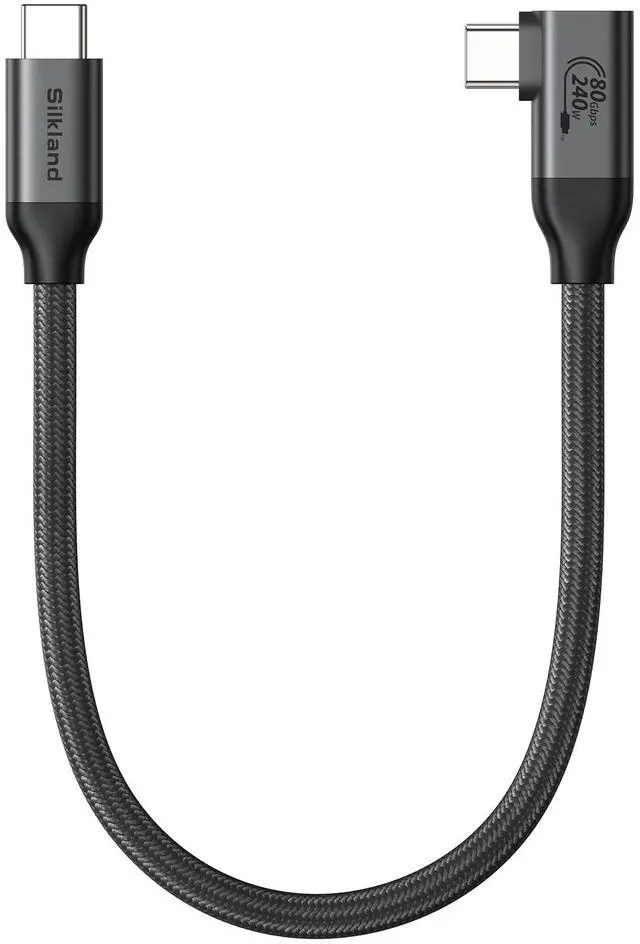 Main image of Silkland 80Gbps Right Angle USB 4 Cable for Thunderbolt 5 Cable 1FT, 120Gbps Bandwidth for 16K/Dual 8K, 240W, 90 Degree Braided USB C Video Cable Compatible Thunderbolt 4/5, MacBook M4 Pro,Dock,eGPU