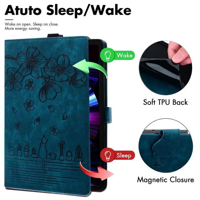 Alt view image 3 of 5 - Dteck Folio Case Cover for 10.1" Fire HD 10 Tablet 9th/7th/5th Generation 2019/2017/2015 Release,Premium PU Leather Smart Stand Shockproof Protective Case with Auto Wake/Sleep for Fire HD 10.1",Blue