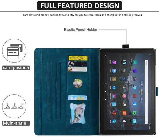 Alt view image 5 of 5 - Dteck Folio Case Cover for 10.1" Fire HD 10 Tablet 9th/7th/5th Generation 2019/2017/2015 Release,Premium PU Leather Smart Stand Shockproof Protective Case with Auto Wake/Sleep for Fire HD 10.1",Blue