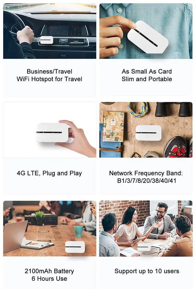 Alt view image 4 of 5 - Vikye 4G WiFi Router 150Mbps SIM Card Slot, 10 Devices Supported, 2100mAh USB WiFi Modem with 150Mbps High Speed, Up to 10 Users, Compatible for Win 7/8/10, Perfect for Car and