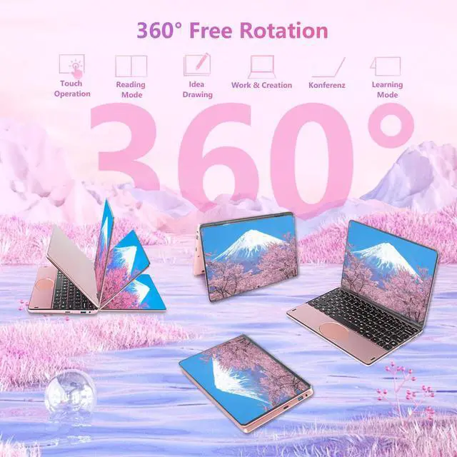 Alt view image 2 of 5 - BINHENGLON 11" 2-in-1 Touchscreen Laptop, N100 Laptops,16GB RAM,FHD 1920 * 1200 IPS,Win 11 Pro PC,Backlit Keyboard, WiFi,USB-C,HDMI,Oval Trackpad,Computer (Rose Gold, 16G+256GB SSD)