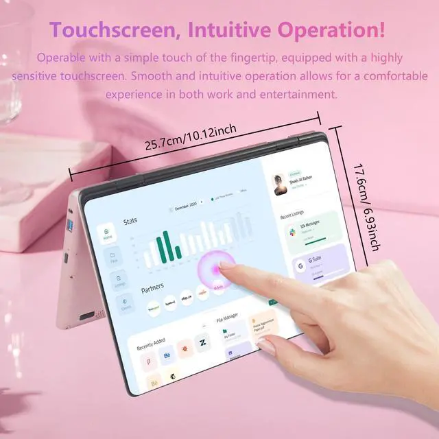 Alt view image 3 of 5 - BINHENGLON 11" 2-in-1 Touchscreen Laptop, N100 Laptops,16GB RAM,FHD 1920 * 1200 IPS,Win 11 Pro PC,Backlit Keyboard, WiFi,USB-C,HDMI,Oval Trackpad,Computer (Rose Gold, 16G+256GB SSD)