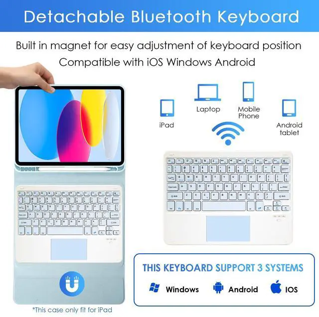 Alt view image 4 of 5 - Nsyee Keyboard Case for iPad 10th Generation 10.9 inch 2022 and iPad 11th Generation A16 11 inch 2025, Detachable Bluetooth Keyboard Case with Pencil Holder and Trackpad for ipad 10th/11th Gen