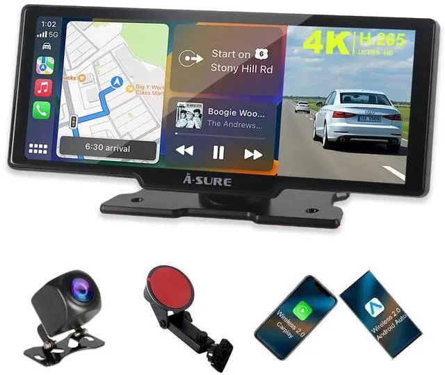 Main image of Portable Carplay Screen for Car with 4K Dash Cam & 1080P Backup Camera - Wireless Carplay & Android Auto - 9.26" HD Touchscreen, Bluetooth, GPS Navigation, Voice Control for iPhone & Android