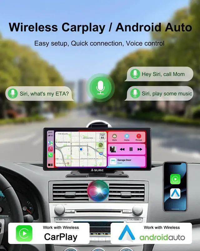 Alt view image 2 of 5 - Portable Carplay Screen for Car with 4K Dash Cam & 1080P Backup Camera - Wireless Carplay & Android Auto - 9.26" HD Touchscreen, Bluetooth, GPS Navigation, Voice Control for iPhone & Android